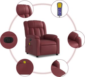 vidaXL vidaXL Rozkładany fotel masujący, elektryczny, bordowy, sztuczna skóra 8
