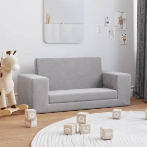 vidaXL 2-osobowa sofa dla dzieci, rozkładana, jasnoszara, miękki plusz Lumarko! 1