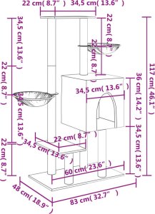 vidaXL Drapak dla kota, z sizalowymi słupkami, jasnoszary, 117 cm 9