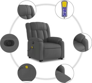 vidaXL Podnoszony fotel masujący, elektryczny, rozkładany, ciemnoszary 8
