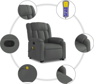 vidaXL Podnoszony fotel masujący, rozkładany, ciemnoszary, tkanina 8