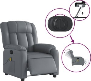 vidaXL Rozkładany fotel masujący, elektryczny, szary, sztuczna skóra 6