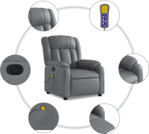 vidaXL Rozkładany fotel masujący, elektryczny, szary, sztuczna skóra 8