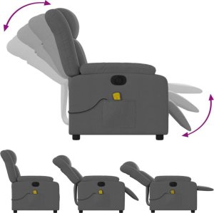 vidaXL Rozkładany fotel masujący, elektryczny, ciemnoszary, tkanina 6