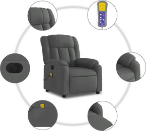 vidaXL Rozkładany fotel masujący, elektryczny, ciemnoszary, tkanina 7