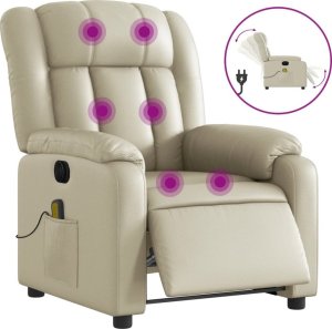 vidaXL Rozkładany fotel masujący, elektryczny, kremowy, sztuczna skóra 2