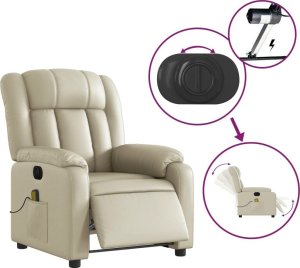 vidaXL Rozkładany fotel masujący, elektryczny, kremowy, sztuczna skóra 5