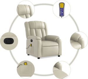 vidaXL Rozkładany fotel masujący, elektryczny, kremowy, sztuczna skóra 7