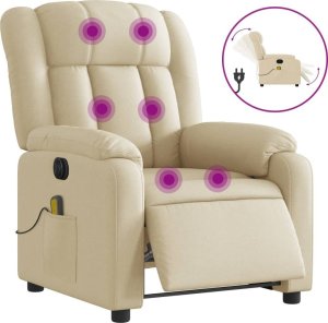 vidaXL Rozkładany fotel masujący, elektryczny, kremowy, tkanina 2