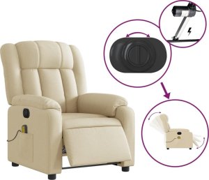 vidaXL Rozkładany fotel masujący, elektryczny, kremowy, tkanina 5