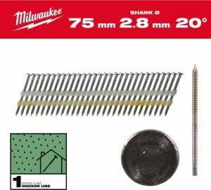 Milwaukee MILWAUKEE GWOŹDZIE 20° PIERŚCIENIOWE OKRĄGŁY ŁEB JASNY 75mm /1750szt. - M18 FFN21 1