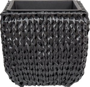 Beliani Zestaw 2 doniczek na kwiaty z technorattanu czarny BERBERIS 3