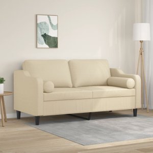 vidaXL vidaXL 2-osobowa sofa z poduszkami, kremowa, 140 cm, tkanina 1