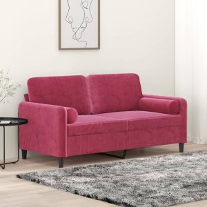 vidaXL vidaXL 2-osobowa sofa z poduszkami, winna czerwień, 140 cm, aksamit 1