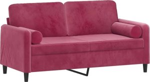 vidaXL vidaXL 2-osobowa sofa z poduszkami, winna czerwień, 140 cm, aksamit 3