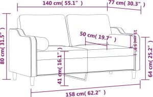 vidaXL vidaXL 2-osobowa sofa z poduszkami, winna czerwień, 140 cm, tkanina 8