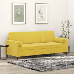 vidaXL vidaXL 3-osobowa sofa z poduszkami, żółta, 180 cm, aksamit 1