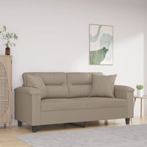 vidaXL vidaXL 2-osobowa sofa z poduszkami, kolor taupe, 140 cm, mikrofibra 1