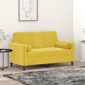 vidaXL 2-osobowa sofa z poduszkami, żółta, 120 cm, aksamit Lumarko! 1