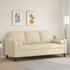 vidaXL 3-osobowa sofa z poduszkami, kremowa, 180 cm, tkanina Lumarko! 1