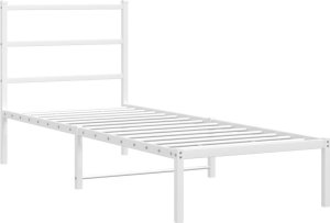 vidaXL Metalowa rama łóżka z wezgłowiem, biała, 75x190 cm 2