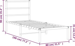vidaXL Metalowa rama łóżka z wezgłowiem, biała, 75x190 cm 10