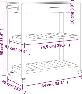 vidaXL Wózek kuchenny MONZA, 84x40x90 cm, lite drewno sosnowe 9