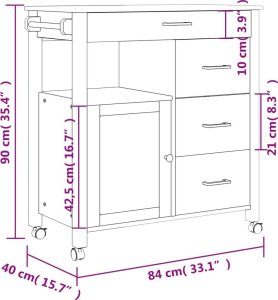 vidaXL Wózek kuchenny MONZA, 84x40x90 cm, lite drewno sosnowe 9