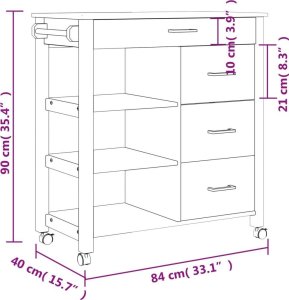 vidaXL Wózek kuchenny MONZA, 84x40x90 cm, lite drewno sosnowe 9