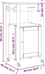 vidaXL Wózek kuchenny, MONZA, 48x40x90 cm, lite drewno sosnowe 9