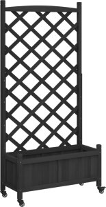 vidaXL vidaXL Donica z trejażem i kółkami, czarna, lite drewno jodłowe 2