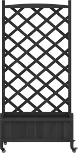 vidaXL vidaXL Donica z trejażem i kółkami, czarna, lite drewno jodłowe 4