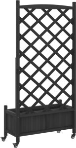 vidaXL vidaXL Donica z trejażem i kółkami, czarna, lite drewno jodłowe 6