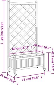 vidaXL vidaXL Donica z trejażem i kółkami, czarna, lite drewno jodłowe 9