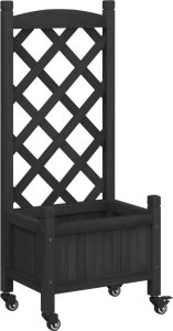 vidaXL vidaXL Donica z trejażem i kółkami, czarna, lite drewno jodłowe 2