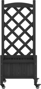 vidaXL vidaXL Donica z trejażem i kółkami, czarna, lite drewno jodłowe 4