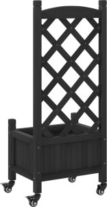 vidaXL vidaXL Donica z trejażem i kółkami, czarna, lite drewno jodłowe 6