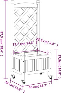 vidaXL vidaXL Donica z trejażem i kółkami, czarna, lite drewno jodłowe 9