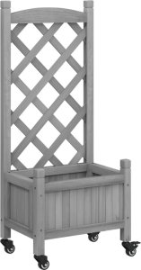 vidaXL vidaXL Donica z trejażem i kółkami, szara, lite drewno jodłowe 2