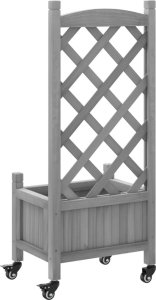 vidaXL vidaXL Donica z trejażem i kółkami, szara, lite drewno jodłowe 6