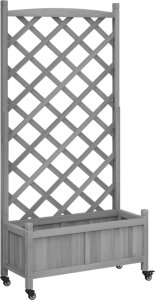 vidaXL vidaXL Donica z trejażem i kółkami, szara, lite drewno jodłowe 2