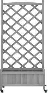 vidaXL vidaXL Donica z trejażem i kółkami, szara, lite drewno jodłowe 4