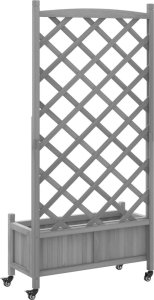 vidaXL vidaXL Donica z trejażem i kółkami, szara, lite drewno jodłowe 6