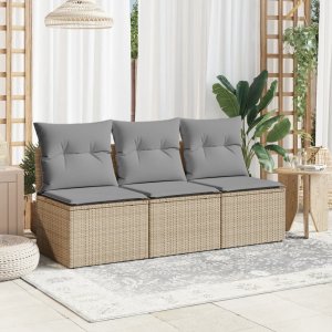 vidaXL vidaXL Sofa ogrodowa z poduszkami, 3-osobowa, beż, polirattan 3
