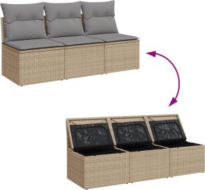 vidaXL vidaXL Sofa ogrodowa z poduszkami, 3-osobowa, beż, polirattan 9