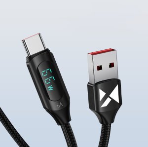 Wozinsky Kabel przewód USB-A - USB-C z wyświetlaczem LED 66W 6A 2m czarny Kabel przewód USB-A - USB-C z wyświetlaczem LED 66W 6A 2m czarny 2