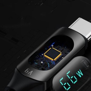 Wozinsky Kabel przewód USB-A - USB-C z wyświetlaczem LED 66W 6A 2m czarny Kabel przewód USB-A - USB-C z wyświetlaczem LED 66W 6A 2m czarny 6