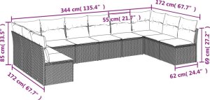 vidaXL 10-cz. zestaw wypoczynkowy do ogrodu, poduszki czarny rattan PE 3