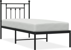 vidaXL Metalowa rama łóżka z wezgłowiem, czarna, 75x190 cm 2