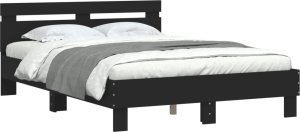 vidaXL Rama łóżka z wezgłowiem i LED, czarna, 120x200 cm 5